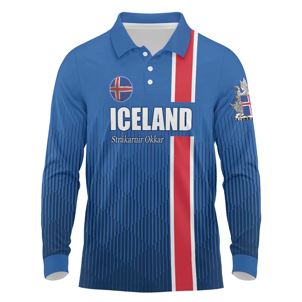 Custom Iceland Football Long Sleeve Polo Shirt Blue with Flag Style