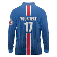 Custom Iceland Football Long Sleeve Polo Shirt Blue with Flag Style