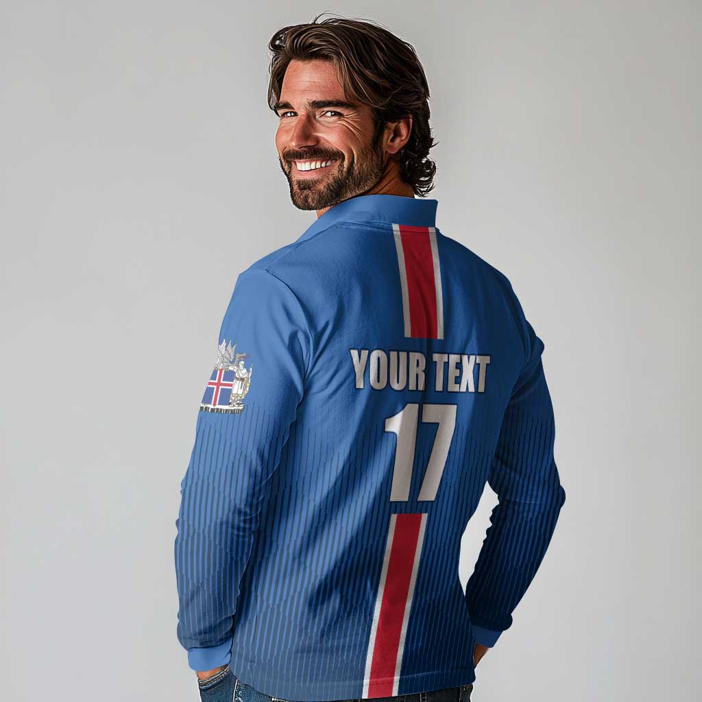 Custom Iceland Football Long Sleeve Polo Shirt Blue with Flag Style