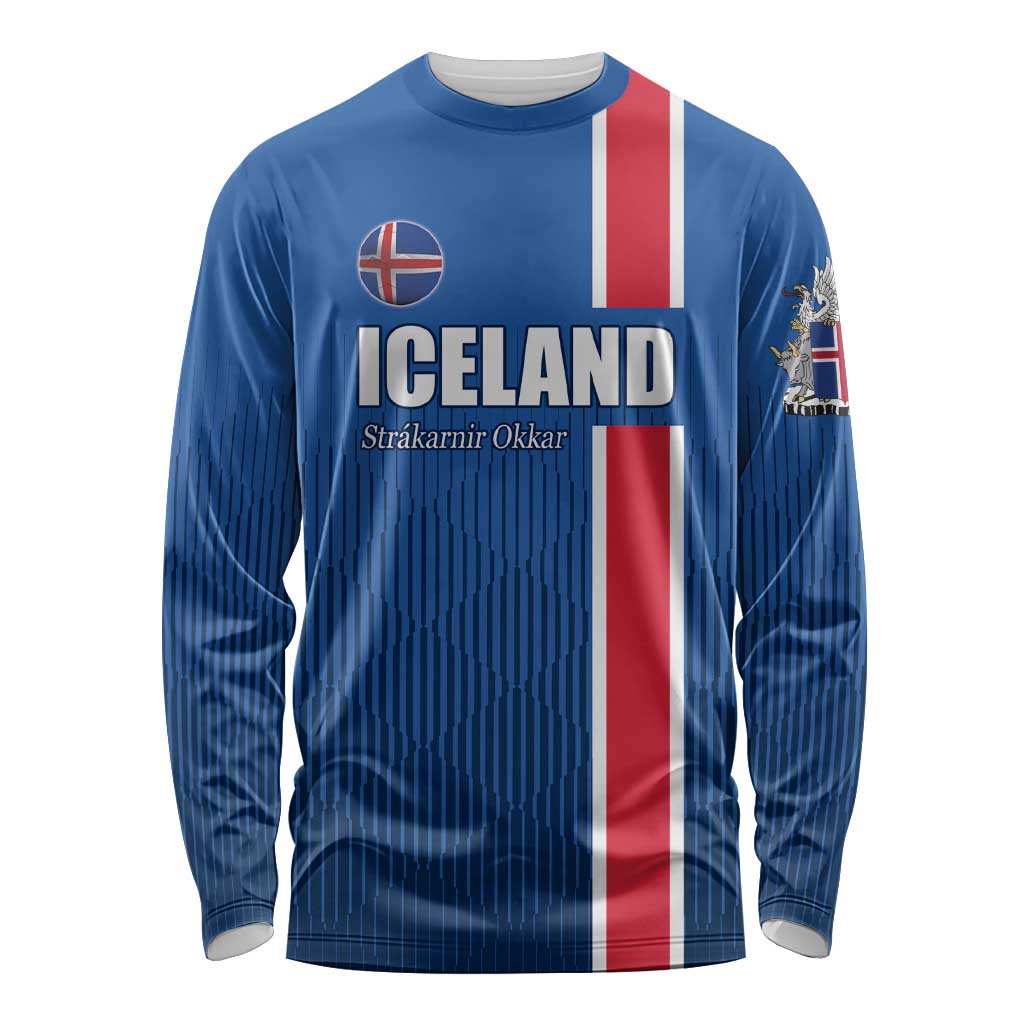 Custom Iceland Football Long Sleeve Shirt Blue with Flag Style