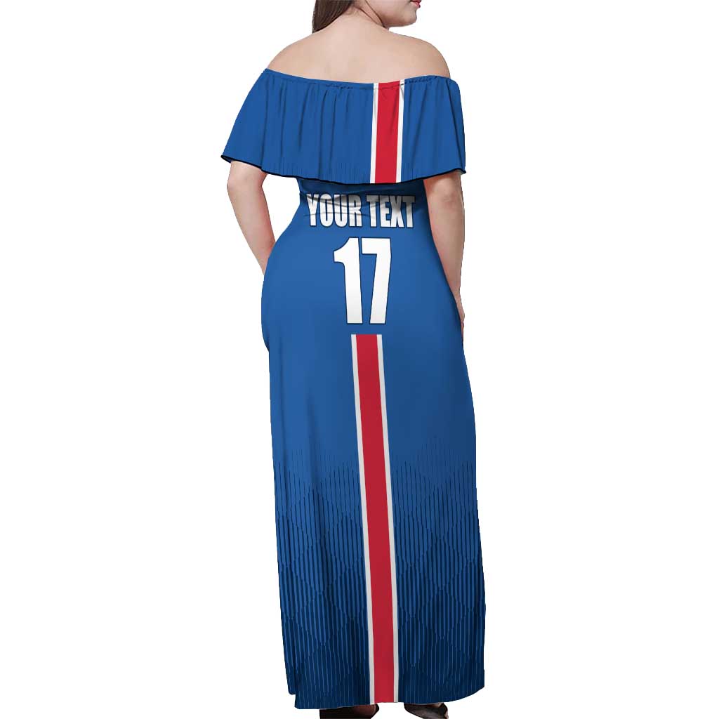 Custom Iceland Football Off Shoulder Maxi Dress Blue with Flag Style