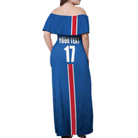 Custom Iceland Football Off Shoulder Maxi Dress Blue with Flag Style