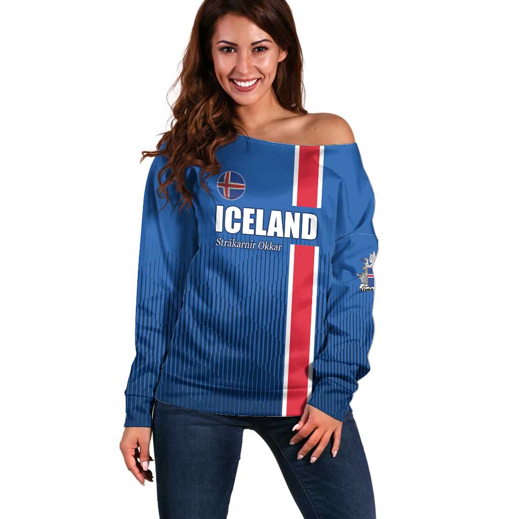 Custom Iceland Football Off Shoulder Sweater Blue with Flag Style