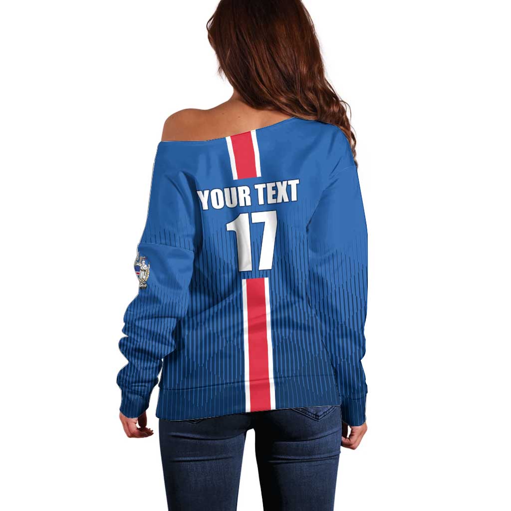 Custom Iceland Football Off Shoulder Sweater Blue with Flag Style