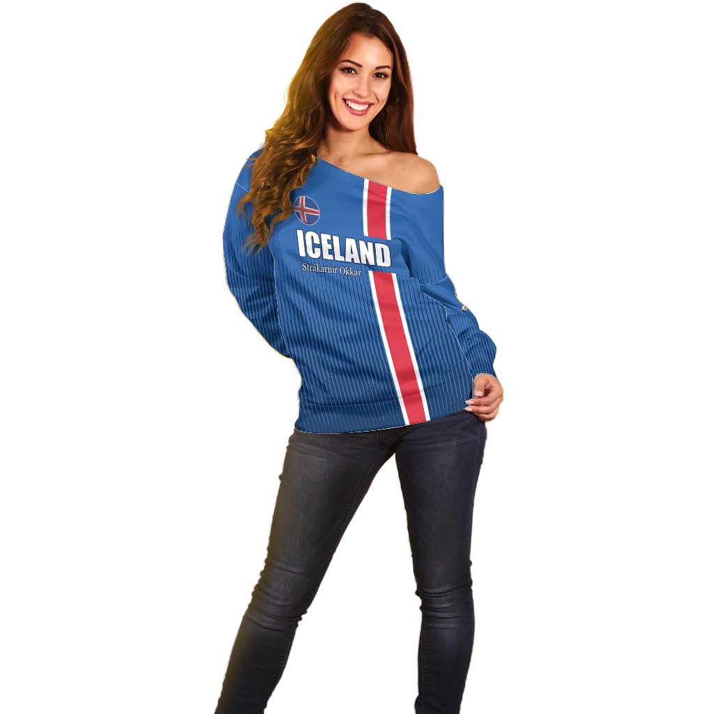 Custom Iceland Football Off Shoulder Sweater Blue with Flag Style