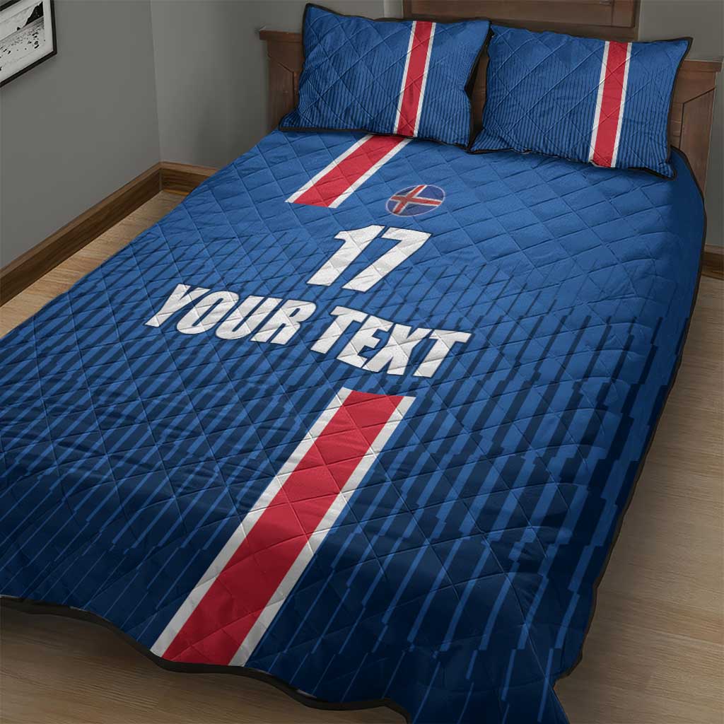 Custom Iceland Football Quilt Bed Set Blue with Flag Style