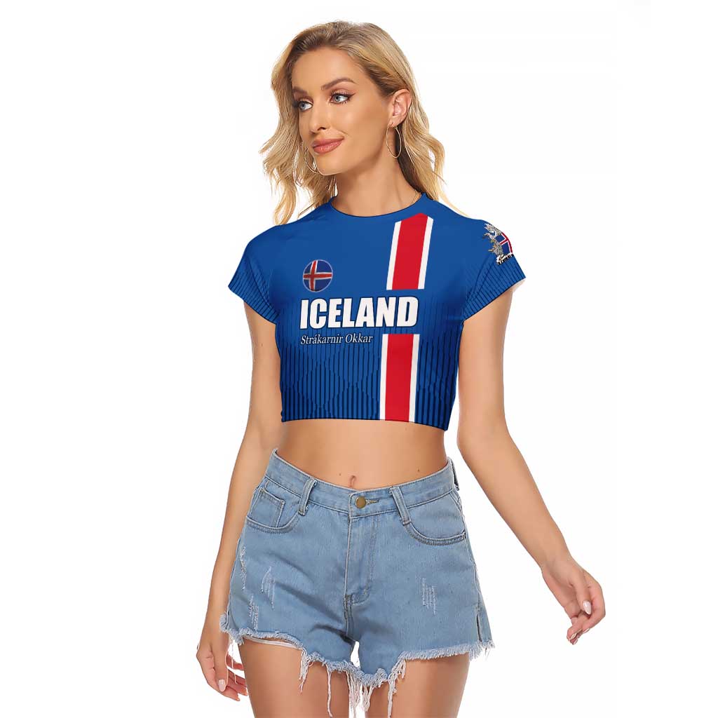 Custom Iceland Football Raglan Cropped T Shirt Blue with Flag Style