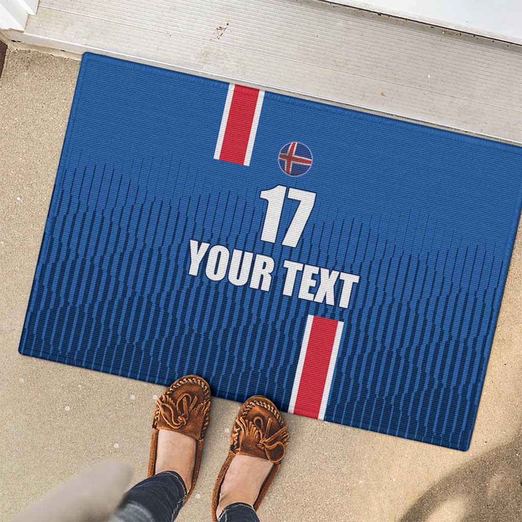 Custom Iceland Football Rubber Doormat Blue with Flag Style