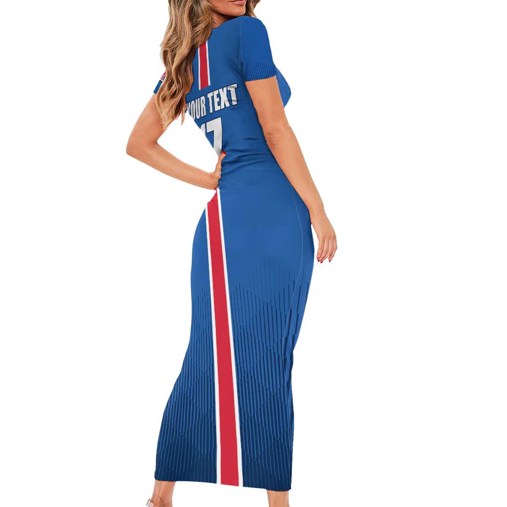 Custom Iceland Football Short Sleeve Bodycon Dress Blue with Flag Style