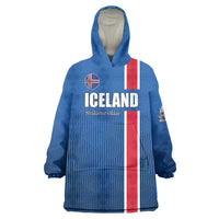 Custom Iceland Football Wearable Blanket Hoodie Blue with Flag Style