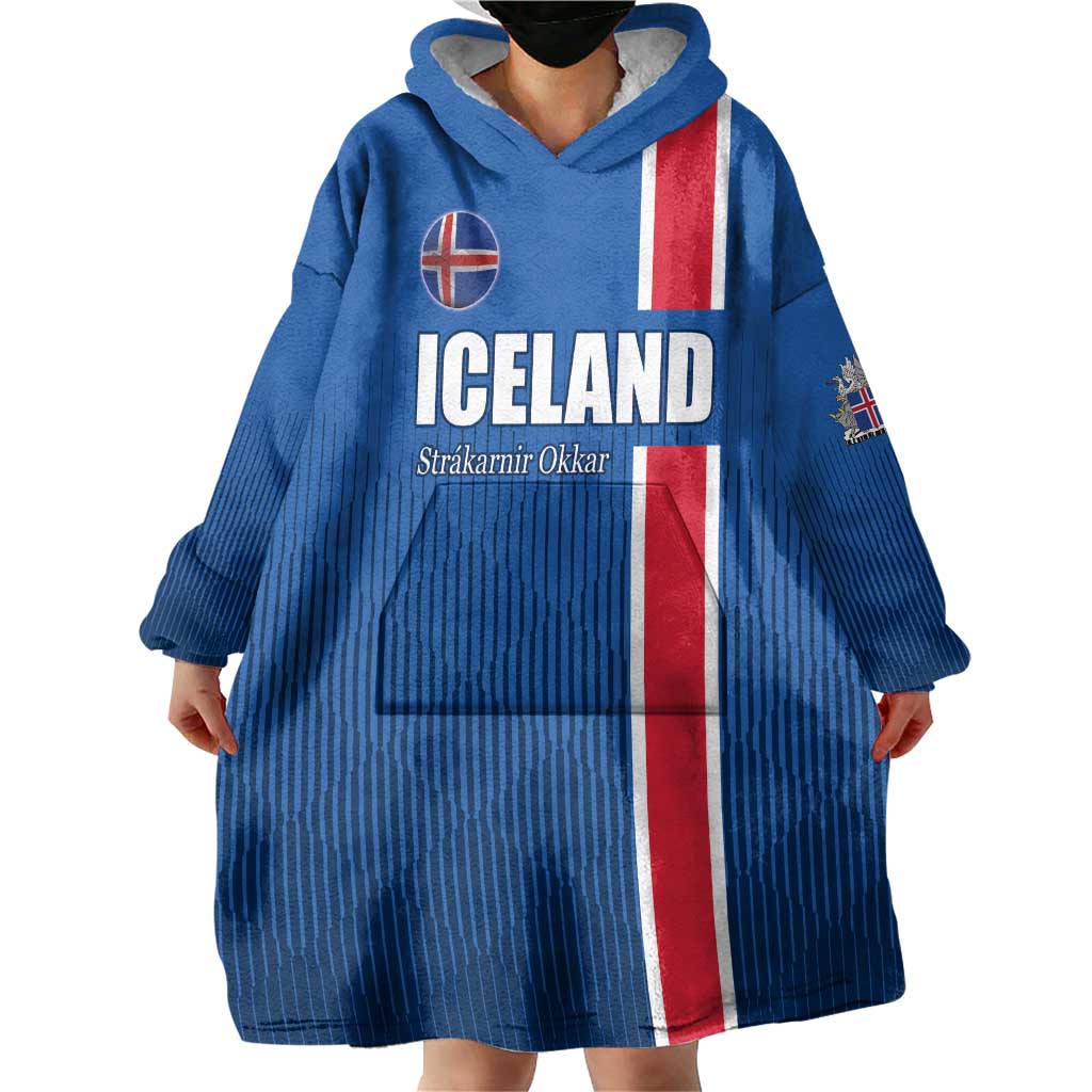 Custom Iceland Football Wearable Blanket Hoodie Blue with Flag Style