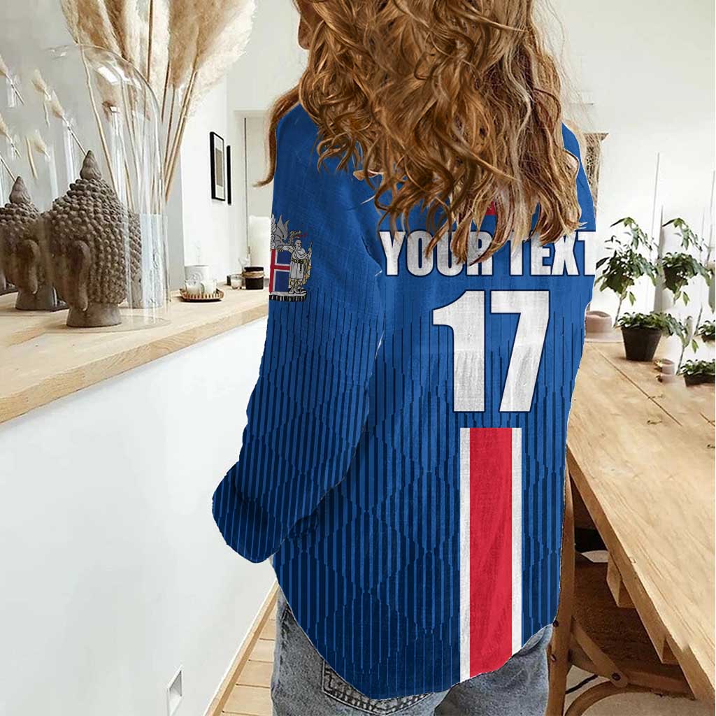 Custom Iceland Football Women Casual Shirt Blue with Flag Style