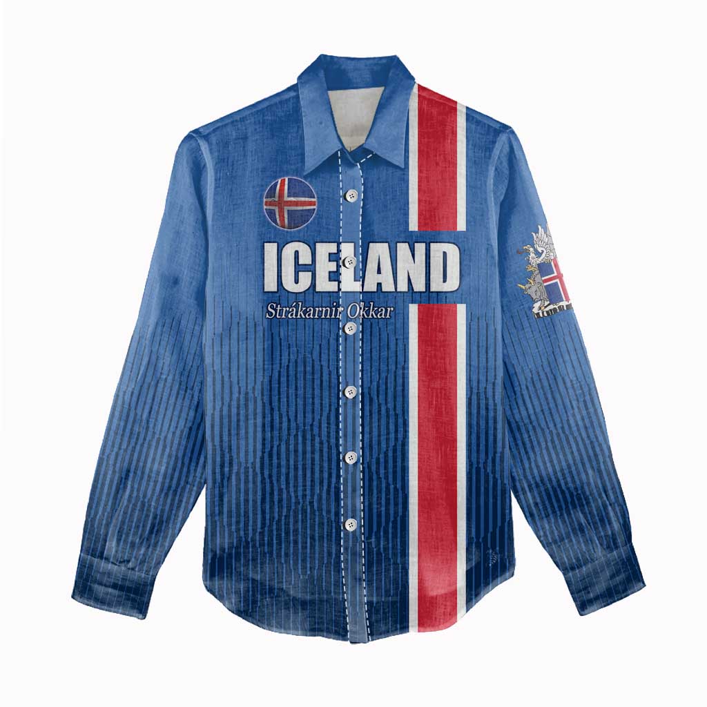 Custom Iceland Football Women Casual Shirt Blue with Flag Style