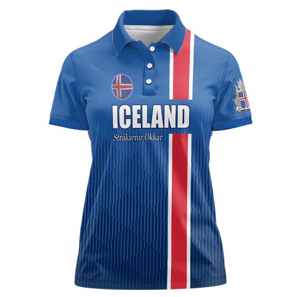 Custom Iceland Football Women Polo Shirt Blue with Flag Style