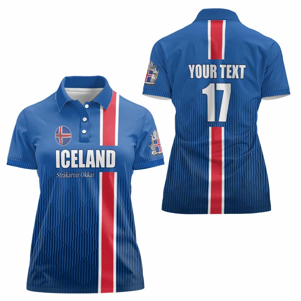 Custom Iceland Football Women Polo Shirt Blue with Flag Style
