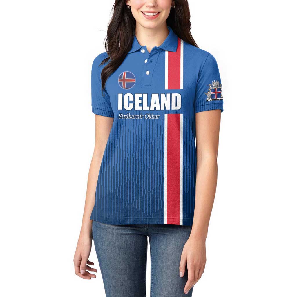 Custom Iceland Football Women Polo Shirt Blue with Flag Style
