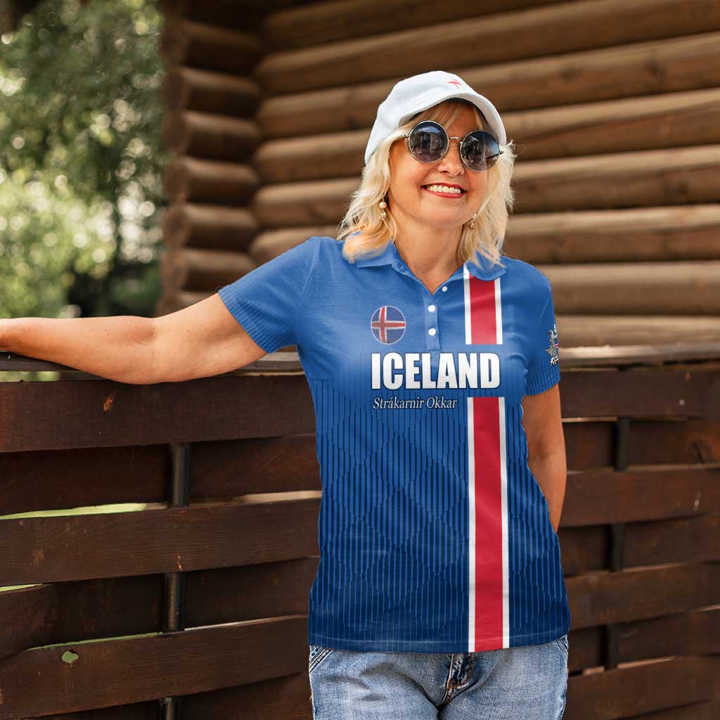 Custom Iceland Football Women Polo Shirt Blue with Flag Style