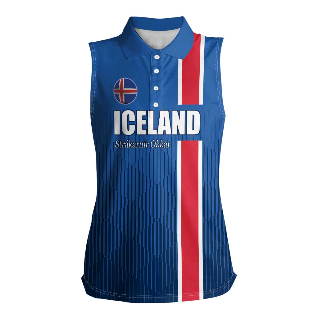 Custom Iceland Football Women Sleeveless Polo Shirt Blue with Flag Style
