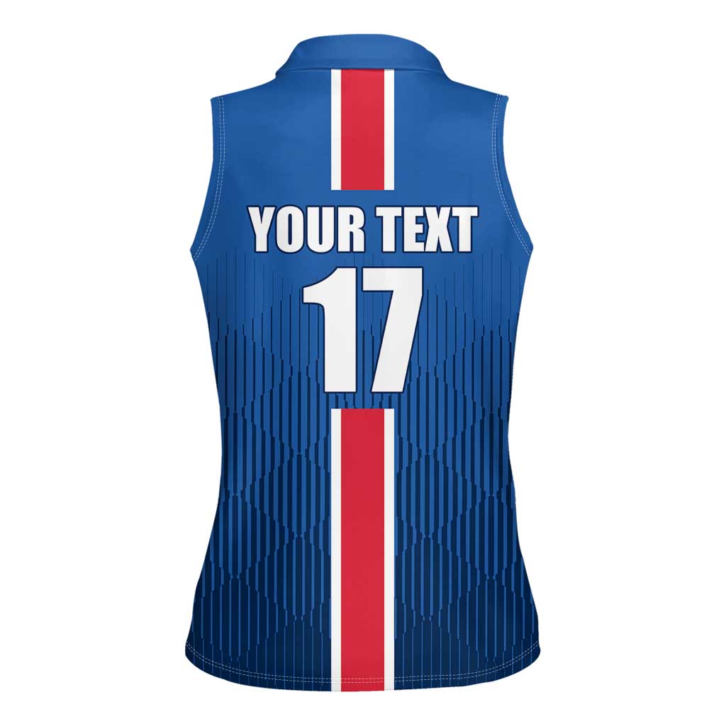 Custom Iceland Football Women Sleeveless Polo Shirt Blue with Flag Style