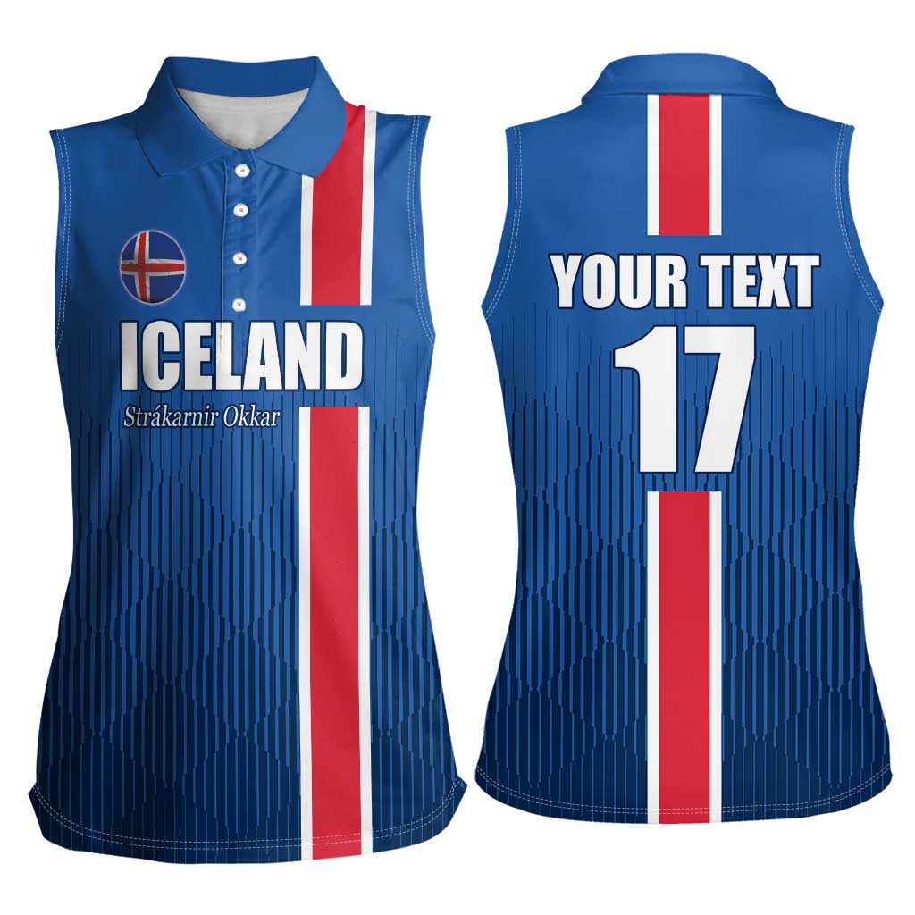 Custom Iceland Football Women Sleeveless Polo Shirt Blue with Flag Style