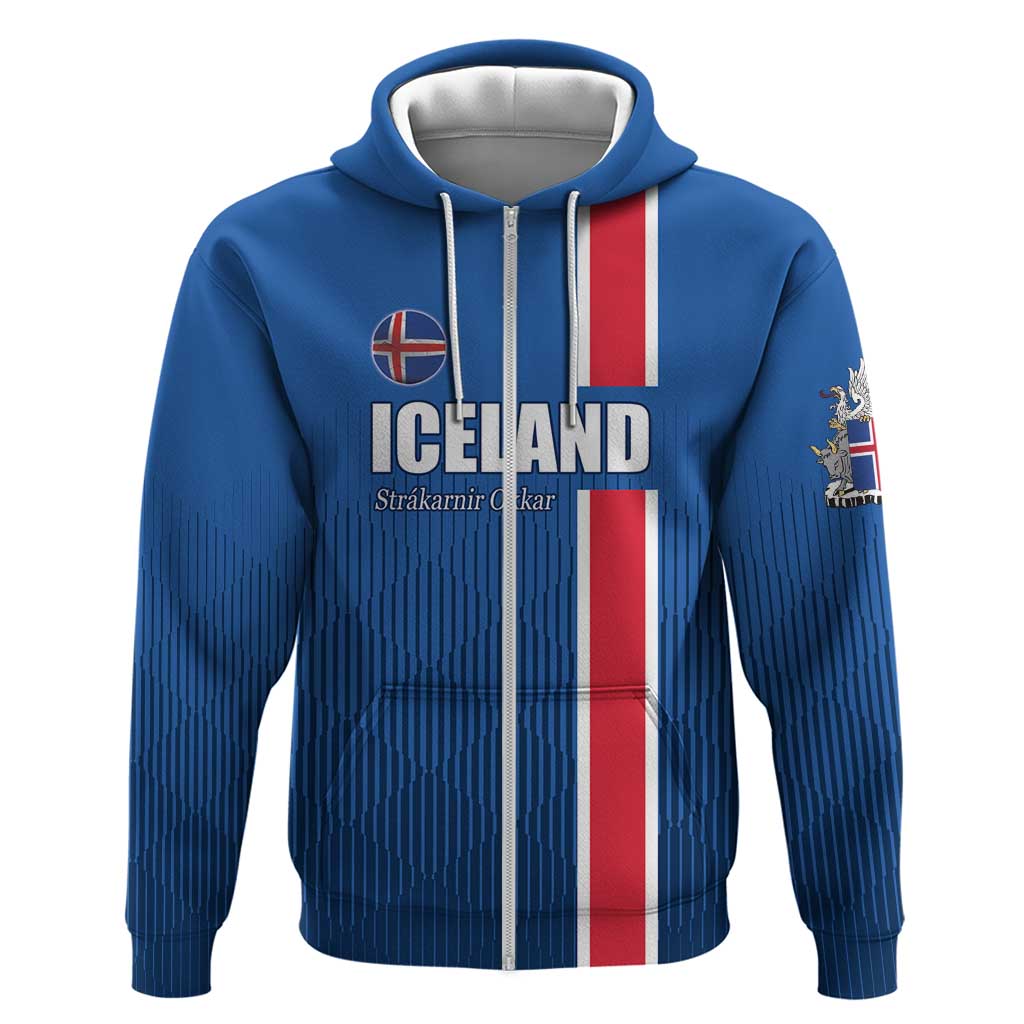Custom Iceland Football Zip Hoodie Blue with Flag Style