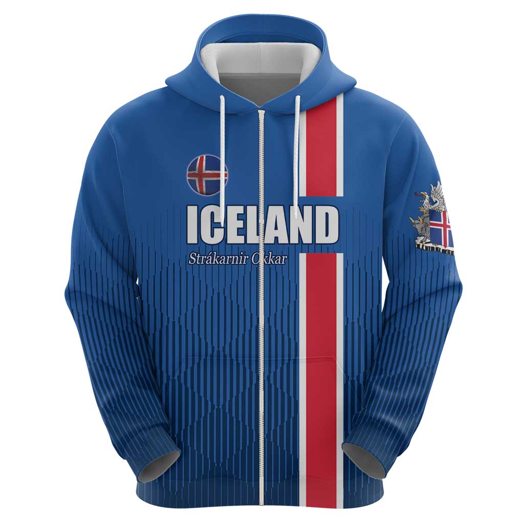 Custom Iceland Football Zip Hoodie Blue with Flag Style