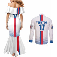 Custom Iceland Football Couples Matching Mermaid Dress and Long Sleeve Button Shirt White with Flag Style