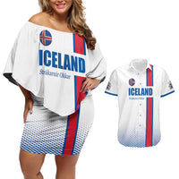 Custom Iceland Football Couples Matching Off Shoulder Short Dress and Hawaiian Shirt White with Flag Style