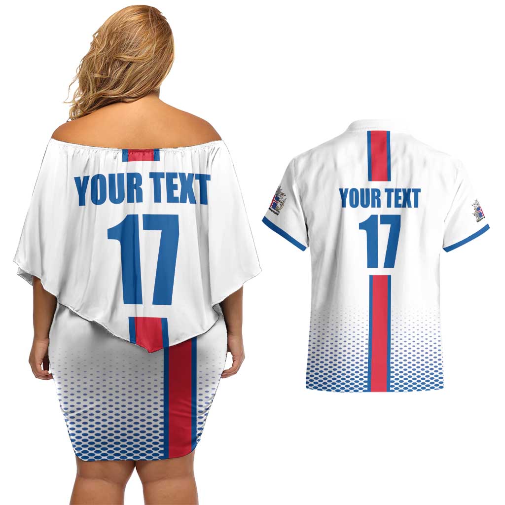 Custom Iceland Football Couples Matching Off Shoulder Short Dress and Hawaiian Shirt White with Flag Style