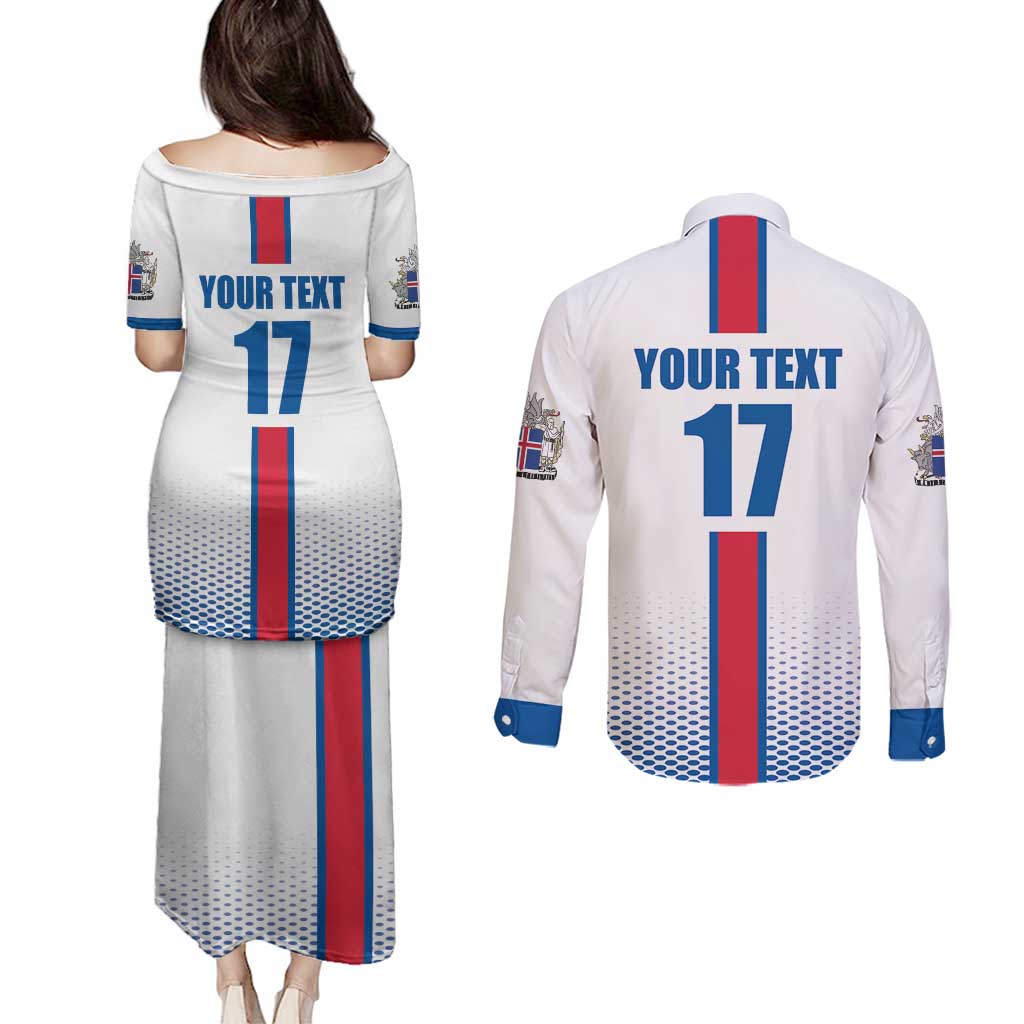 Custom Iceland Football Couples Matching Puletasi and Long Sleeve Button Shirt White with Flag Style