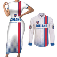 Custom Iceland Football Couples Matching Short Sleeve Bodycon Dress and Long Sleeve Button Shirt White with Flag Style