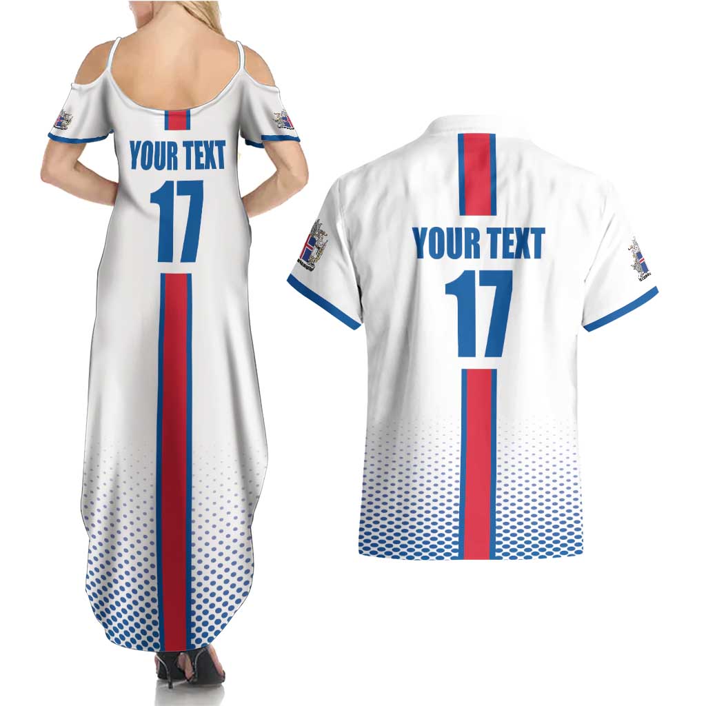 Custom Iceland Football Couples Matching Summer Maxi Dress and Hawaiian Shirt White with Flag Style
