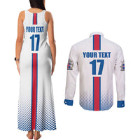 Custom Iceland Football Couples Matching Tank Maxi Dress and Long Sleeve Button Shirt White with Flag Style
