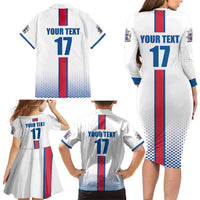 Custom Iceland Football Family Matching Long Sleeve Bodycon Dress and Hawaiian Shirt White with Flag Style