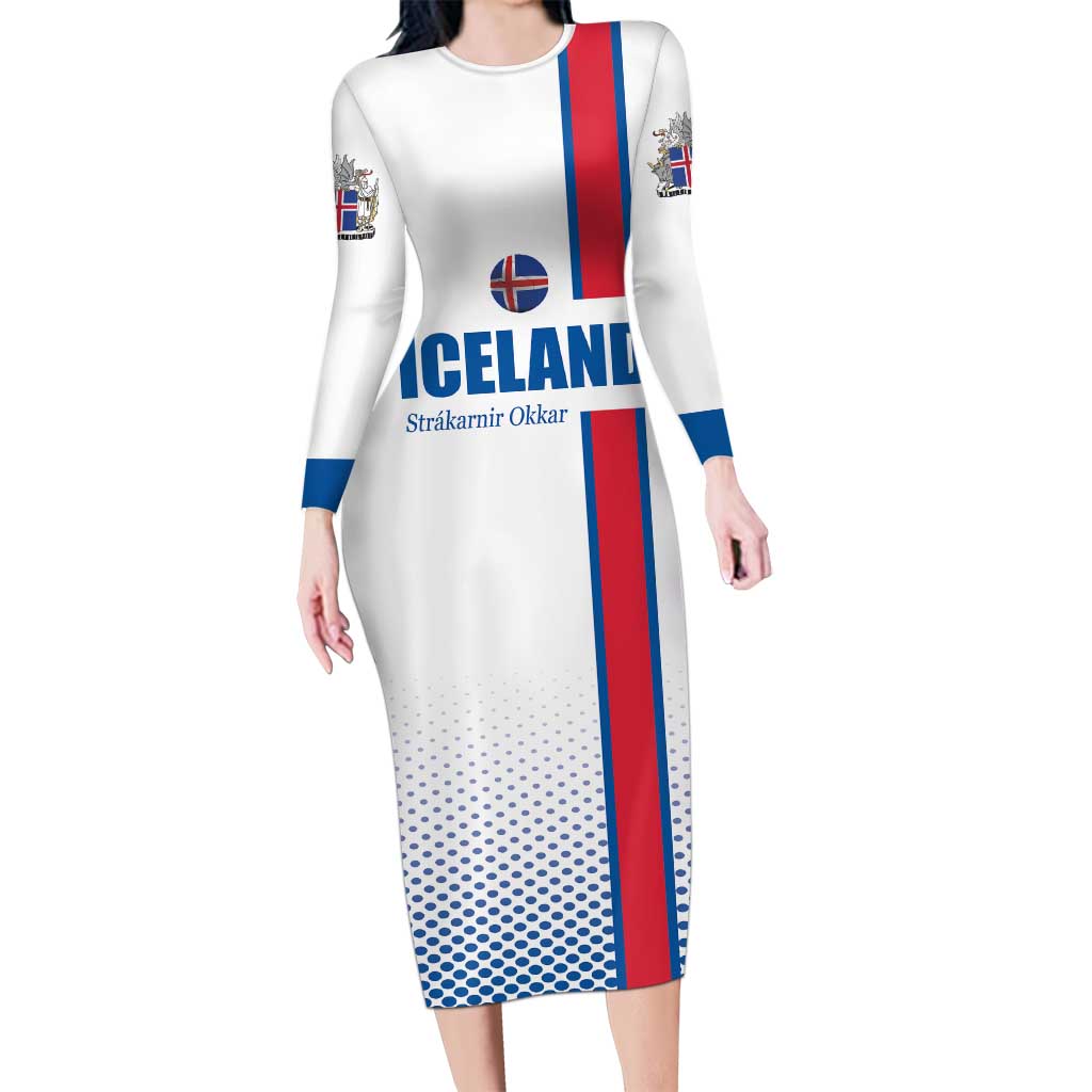 Custom Iceland Football Family Matching Long Sleeve Bodycon Dress and Hawaiian Shirt White with Flag Style