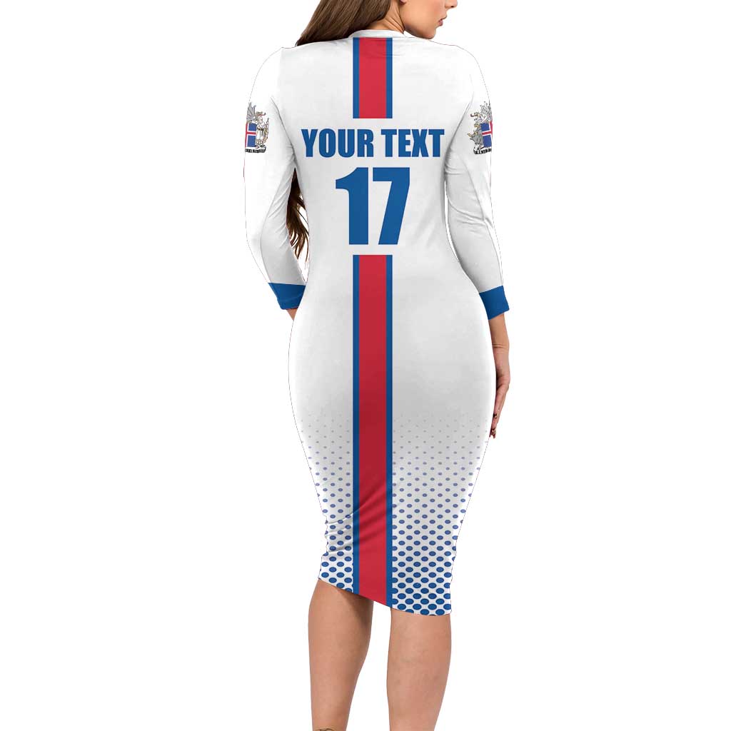 Custom Iceland Football Family Matching Long Sleeve Bodycon Dress and Hawaiian Shirt White with Flag Style