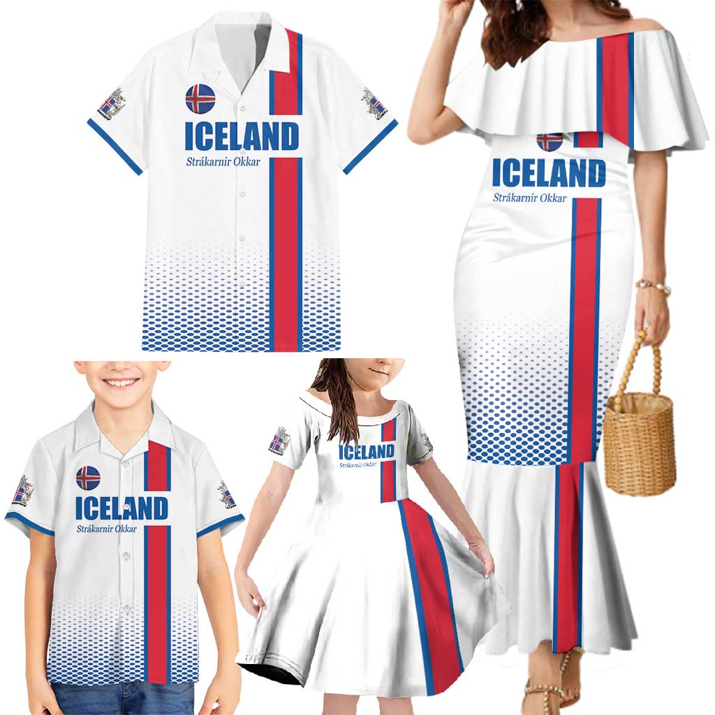 Custom Iceland Football Family Matching Mermaid Dress and Hawaiian Shirt White with Flag Style
