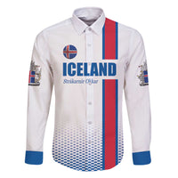 Custom Iceland Football Family Matching Off The Shoulder Long Sleeve Dress and Hawaiian Shirt White with Flag Style