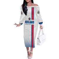 Custom Iceland Football Family Matching Off The Shoulder Long Sleeve Dress and Hawaiian Shirt White with Flag Style
