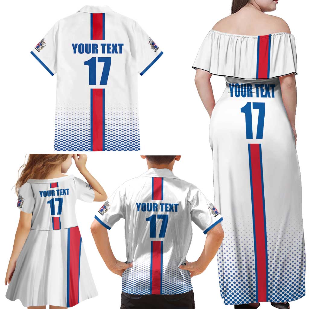 Custom Iceland Football Family Matching Off Shoulder Maxi Dress and Hawaiian Shirt White with Flag Style