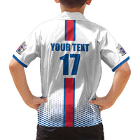 Custom Iceland Football Family Matching Off Shoulder Short Dress and Hawaiian Shirt White with Flag Style