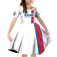 Custom Iceland Football Family Matching Off Shoulder Short Dress and Hawaiian Shirt White with Flag Style