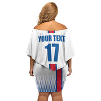 Custom Iceland Football Family Matching Off Shoulder Short Dress and Hawaiian Shirt White with Flag Style