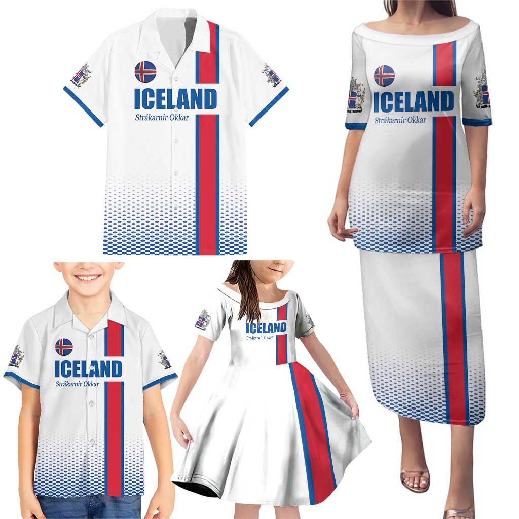 Custom Iceland Football Family Matching Puletasi and Hawaiian Shirt White with Flag Style