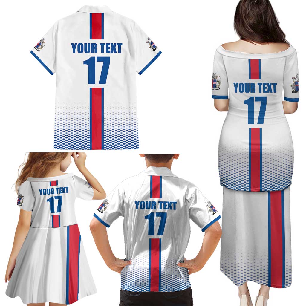 Custom Iceland Football Family Matching Puletasi and Hawaiian Shirt White with Flag Style