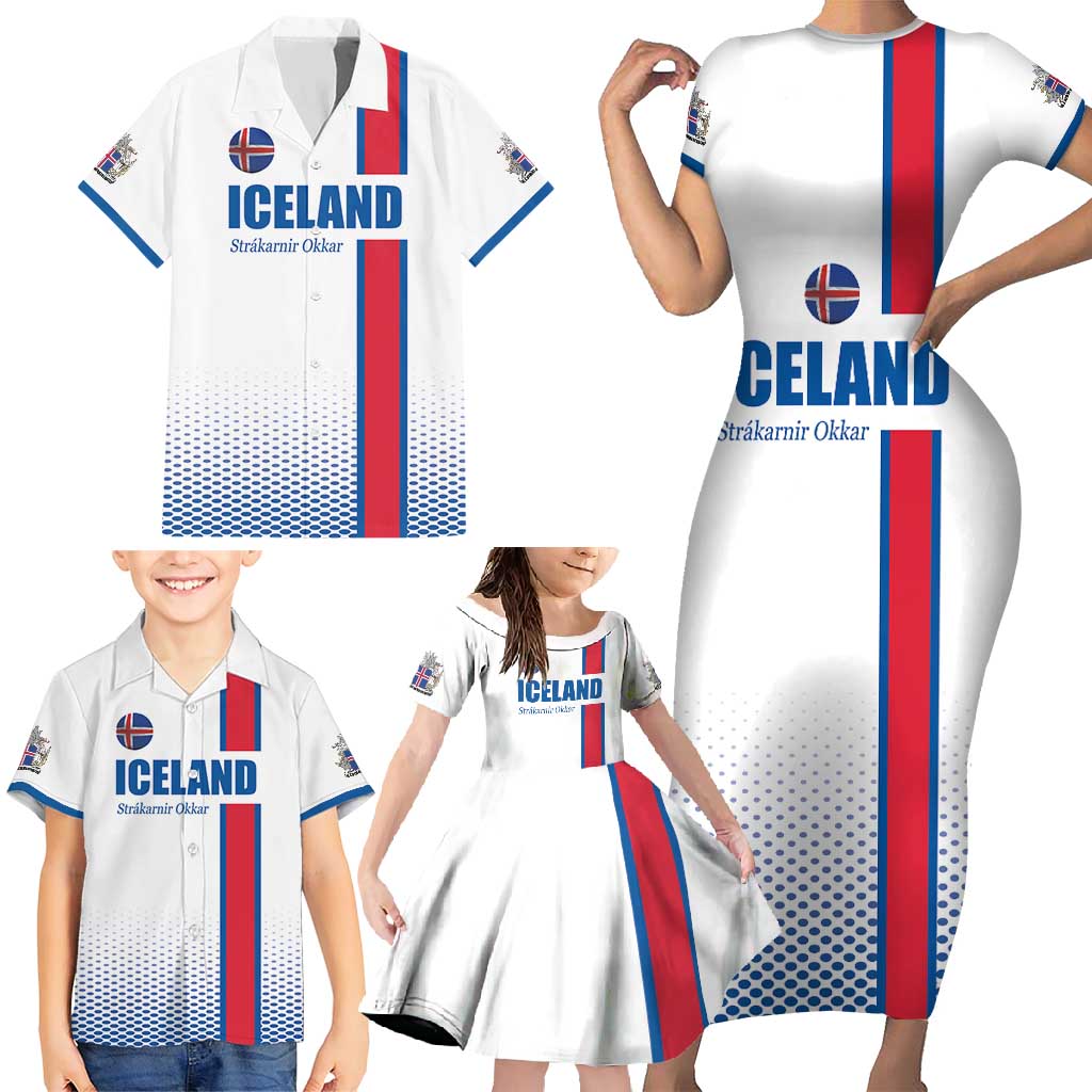 Custom Iceland Football Family Matching Short Sleeve Bodycon Dress and Hawaiian Shirt White with Flag Style