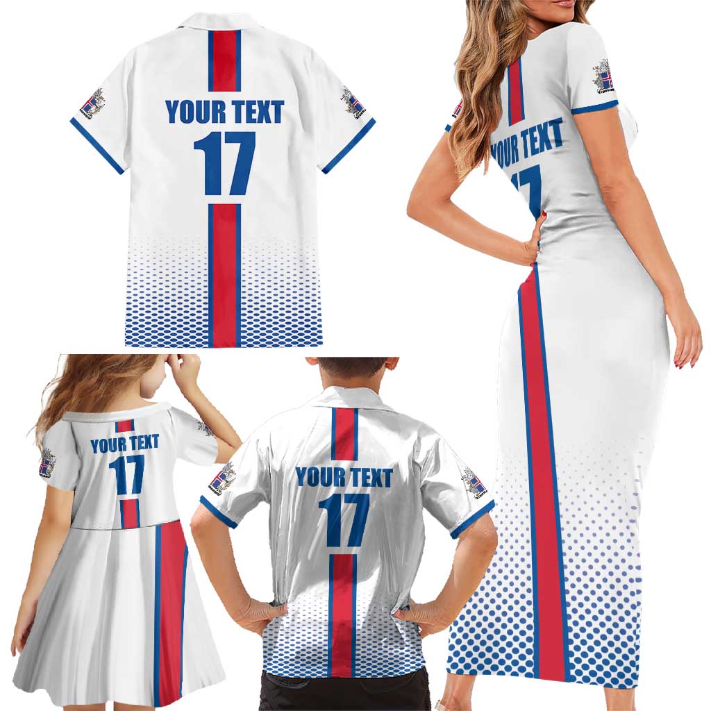 Custom Iceland Football Family Matching Short Sleeve Bodycon Dress and Hawaiian Shirt White with Flag Style