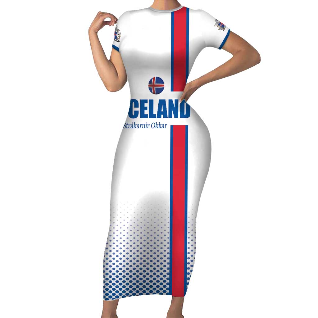 Custom Iceland Football Family Matching Short Sleeve Bodycon Dress and Hawaiian Shirt White with Flag Style