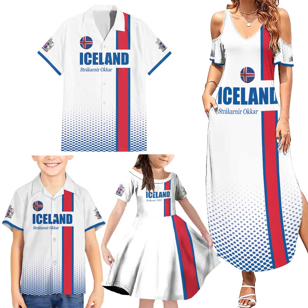 Custom Iceland Football Family Matching Summer Maxi Dress and Hawaiian Shirt White with Flag Style