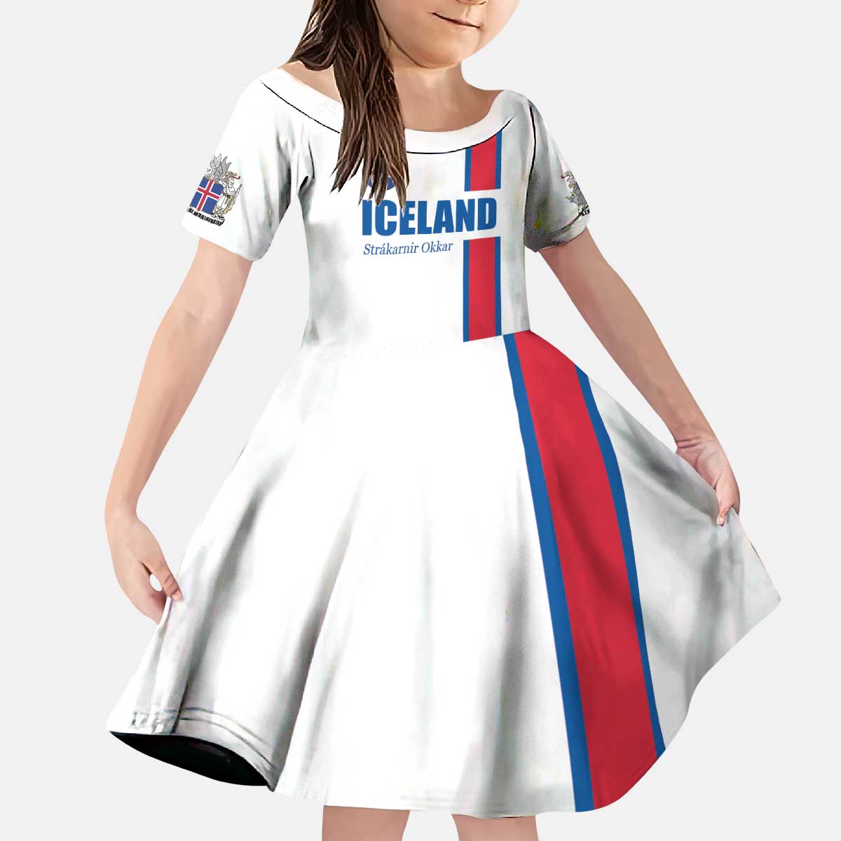 Custom Iceland Football Kid Short Sleeve Dress White with Flag Style